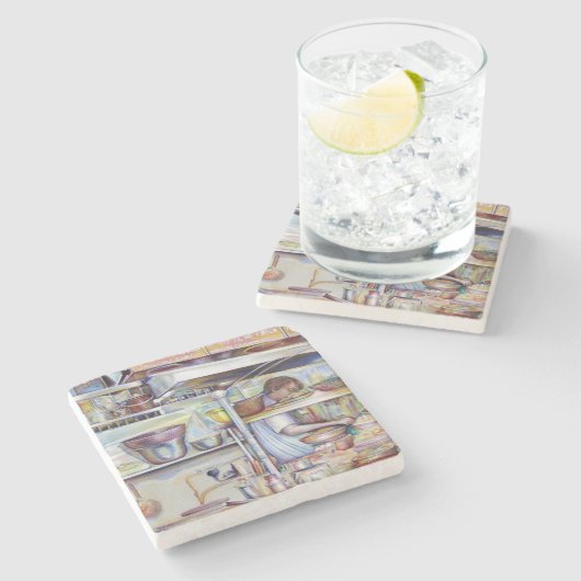 Schweinschwanzsuppe, Singapur Steinuntersetzer (Seitenansicht)