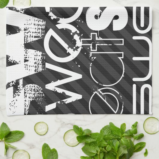 Schweiß; schwarz und dunkelgraue Streifen Geschirrtuch (Gefaltet)