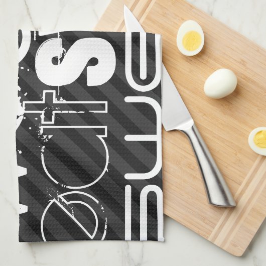 Schweiß; schwarz und dunkelgraue Streifen Geschirrtuch (Viertel Falte)