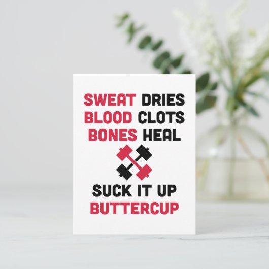 Schweiß trocknet Turnhallen-Zitat Postkarte (Stehend Vorderseite)