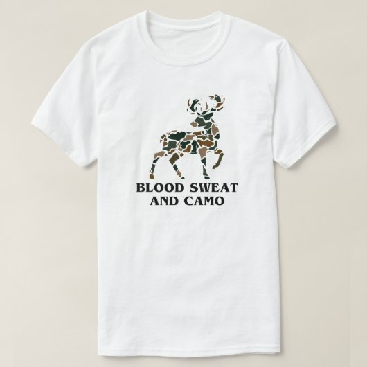Schweiß und Camouflage im Blut | Hirschjagd T-Shirt (Design vorne)