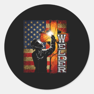 Schweißer Amerikanische Flagge Schweißen Glaube Kr Runder Aufkleber
