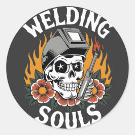Schweißerbearbeitung - Schädelschweisser Horror Runder Aufkleber