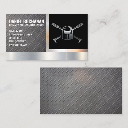 Schweißlogo | Hintergrund aus metallischem Stahl Visitenkarte (Vorne/Hinten)