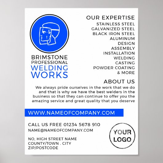 Schweißlogo, Metallarbeiter, Schweißwerbung Poster (Vorne)