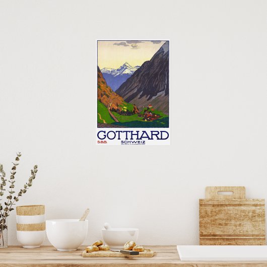 " Schweiz: 1914 - Gotthard Linie SBB Reise Werbe Poster (Küche)