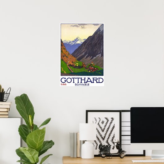 " Schweiz: 1914 - Gotthard Linie SBB Reise Werbe Poster (Heimbüro)