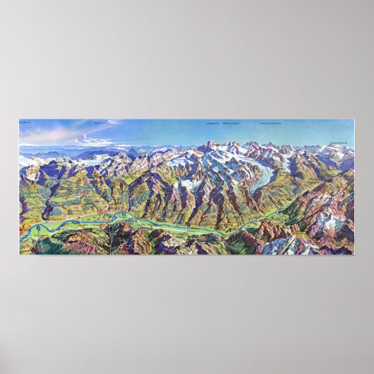 " Schweiz: 1960er/heute - Wallis Panoramakarte Poster (Vorne)