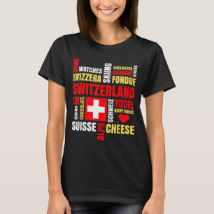 Schweiz Alpen Kühe Fondue Käse Skifahren Schweizer T-Shirt
