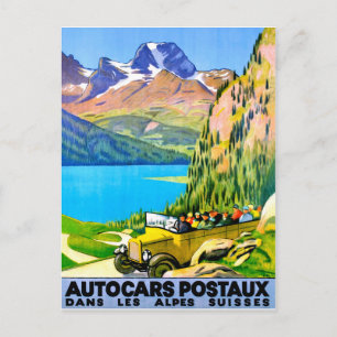 Schweiz Alpen mit Bus, Jahrgang Reise Postkarte