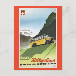 Schweiz Alpenbus Vintage Reise Postkarte