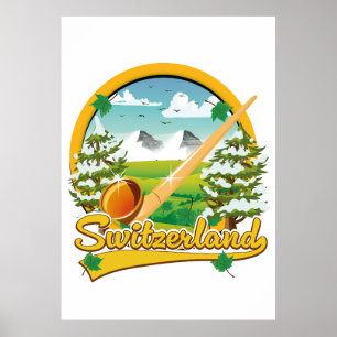 Schweiz Alphorn Retro-Reiselogo Poster