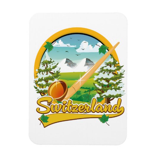 Schweiz Alphorn-Retrologo Magnet (Vertikal)