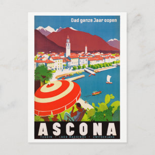 Schweiz Ascona Vintage Reiseposter Restauriert Postkarte