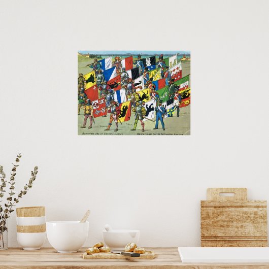 Schweiz, Banner der 22 Schweizer Kantone Poster (Küche)