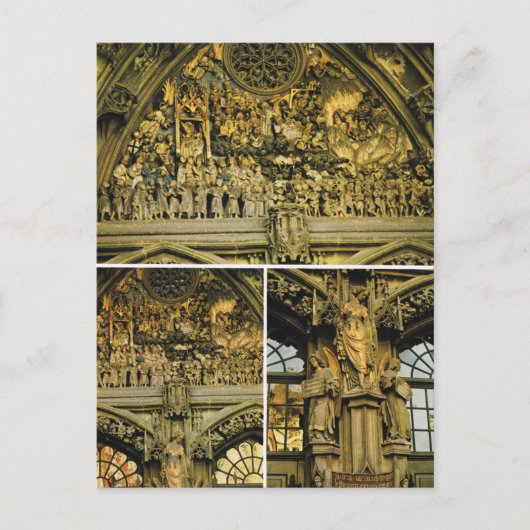 Schweiz, Bern Kathedrale, Schnitzereien vor der Tü Postkarte (Vorderseite)