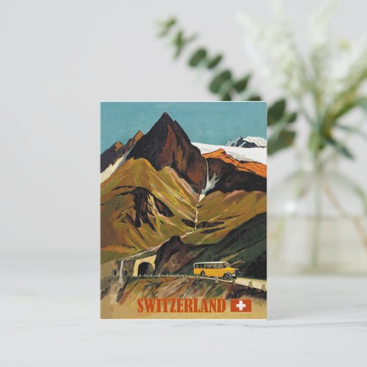 Schweiz Busreise Vintag Postkarte (Stehend Vorderseite)