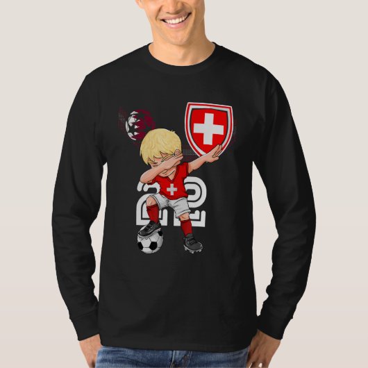 Schweiz Dabbing Fußball Junge Schweizer Flagge Fuß T-Shirt (Vorderseite)