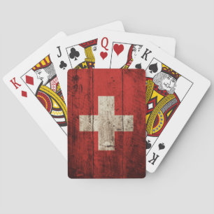 Schweiz Flagge auf Altholzkörner Spielkarten