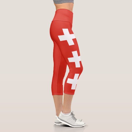 Schweiz Flagge Capri Leggings (Rechts)