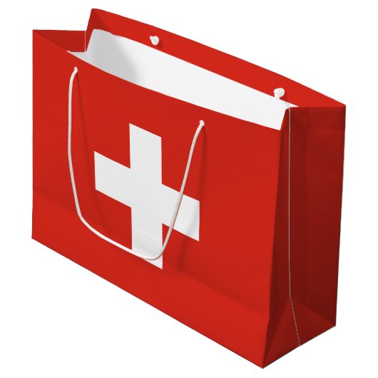 Schweiz Flagge Große Geschenktüte (Vorderseite Schrägansicht)
