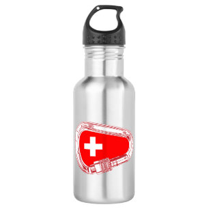 Schweiz Flagge Klettersteig Carabiner Edelstahlflasche