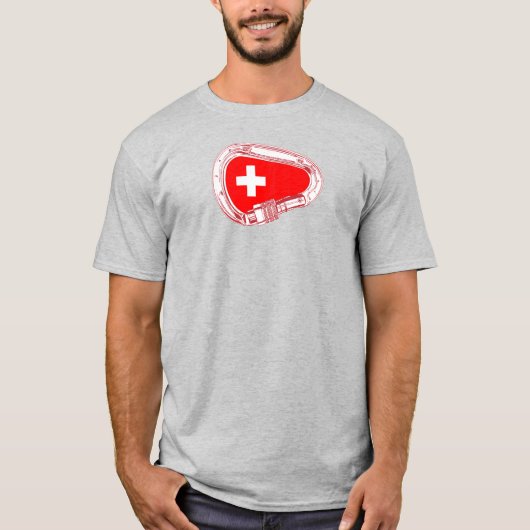 Schweiz Flagge Klettersteig Carabiner T-Shirt (Vorderseite)
