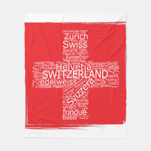 Schweiz Flagge Wortwolke Vintage Fleecedecke