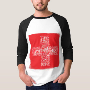 Schweiz Flaggen Word Cloud Vintag T-Shirt