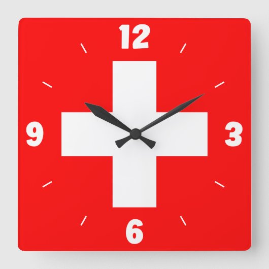 Schweiz Flaggenbezeichnung Weiße Kreuz-Nummern Quadratische Wanduhr (Vorderseite)