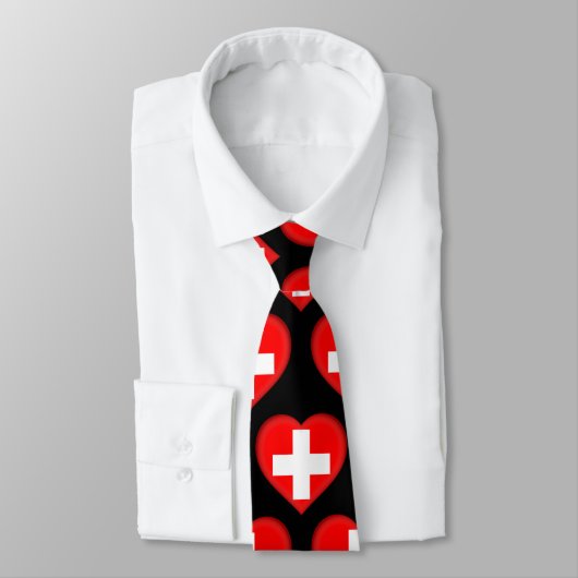 Schweiz Flaggenfarben Herzmuster Neck Tie Krawatte (Gebunden)