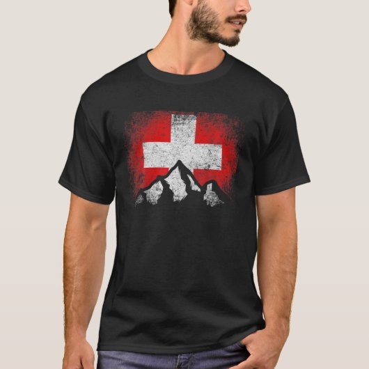 Schweiz Flaggengebirge Skiwintergeschenk Co T-Shirt (Vorderseite)