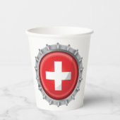 Schweiz Flaggenkappe Pappbecher (Vorderseite)