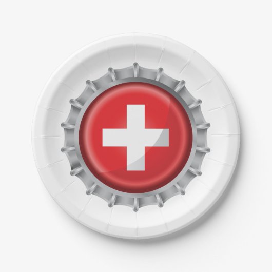 Schweiz Flaggenkappe Pappteller (Vorderseite)