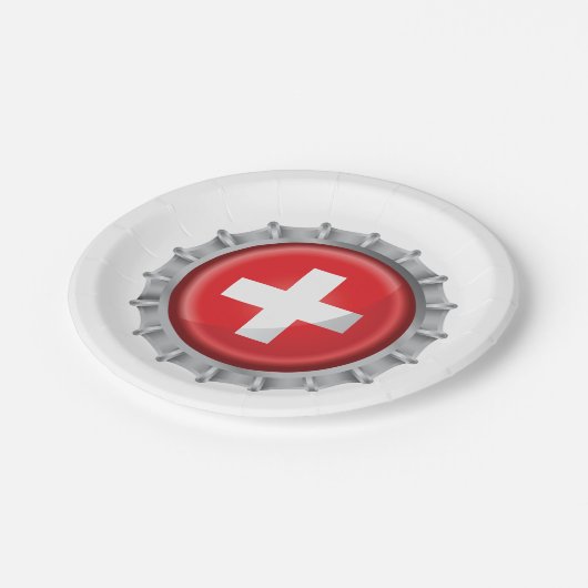Schweiz Flaggenkappe Pappteller (Schrägansicht)
