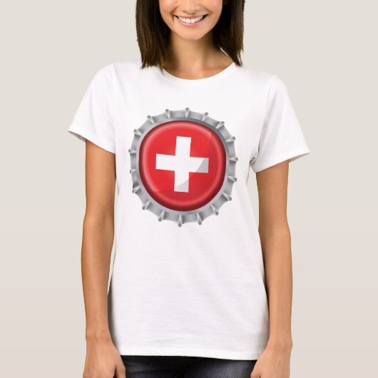Schweiz Flaggenkappe T-Shirt (Vorderseite)