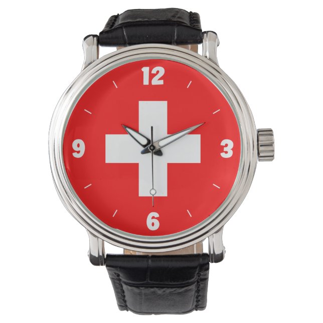 Schweiz Flaggennummern Rotes Weißes Kreuz Patrioti Armbanduhr (Vorderseite)