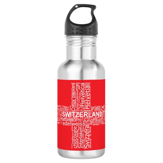 Schweiz Flaggenwortwolke Edelstahlflasche (Vorderseite)