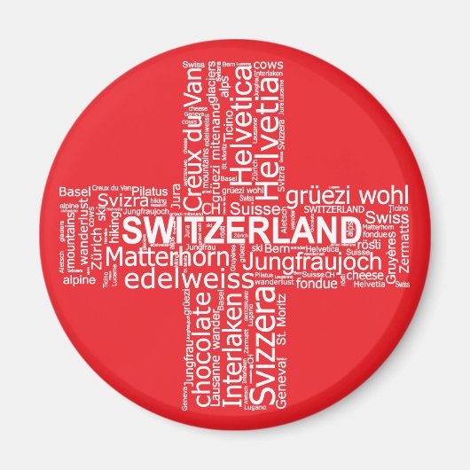 Schweiz Flaggenwortwolke Magnet (Vorne)