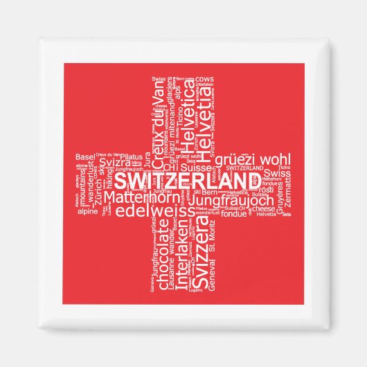 Schweiz Flaggenwortwolke Magnet (Vorne)
