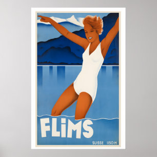 Schweiz Flims Europäische Reise Vintage Reise Poster