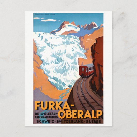 Schweiz Furka Oberalp Vintage Poster restauriert Postkarte (Vorderseite)