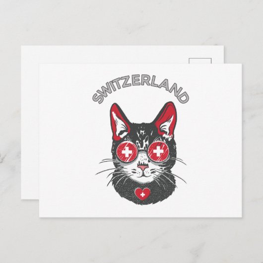 Schweiz Fußball Cat Mascot Schweizer Fahne Postkarte (Vorne/Hinten)