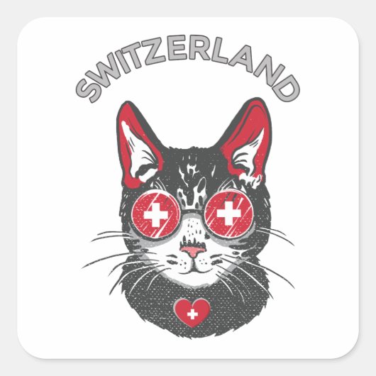 Schweiz Fußball Cat Mascot Schweizer Fahne Quadratischer Aufkleber (Vorderseite)