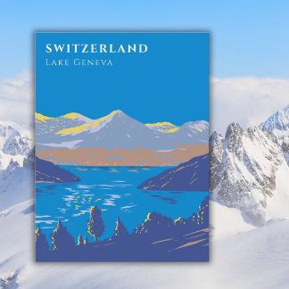 Schweiz Genfersee Vintage Kunst Deko Reise Postkarte