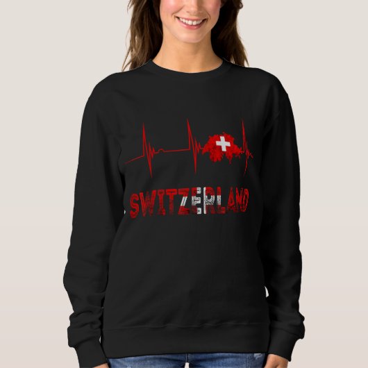 Schweiz Heartbeat EKG Puls Schweiz Schweizer Flagg Sweatshirt (Vorderseite)