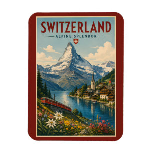 Schweiz Illustration Reise Kunst Vintage Magnet