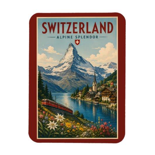 Schweiz Illustration Reise Kunst Vintage Magnet (Vertikal)