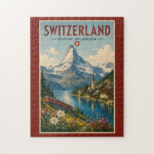 Schweiz Illustration Reise Kunst Vintage Puzzle