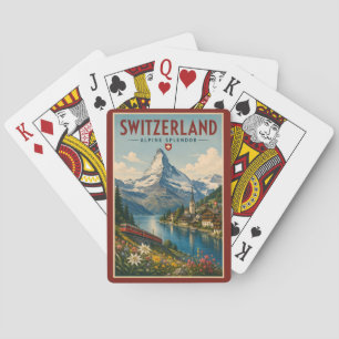 Schweiz Illustration Reise Kunst Vintage Spielkarten
